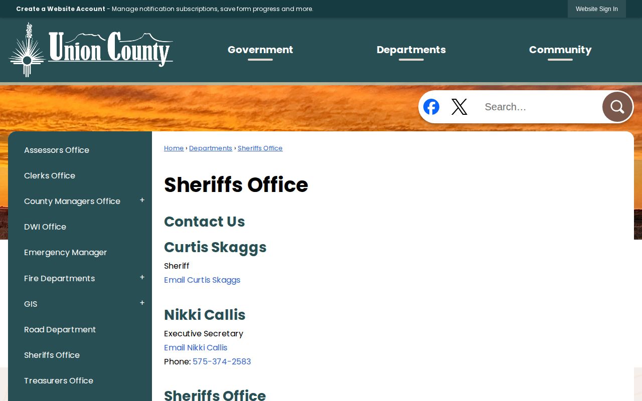 Union County Sheriff contact page for adult jail release record routing