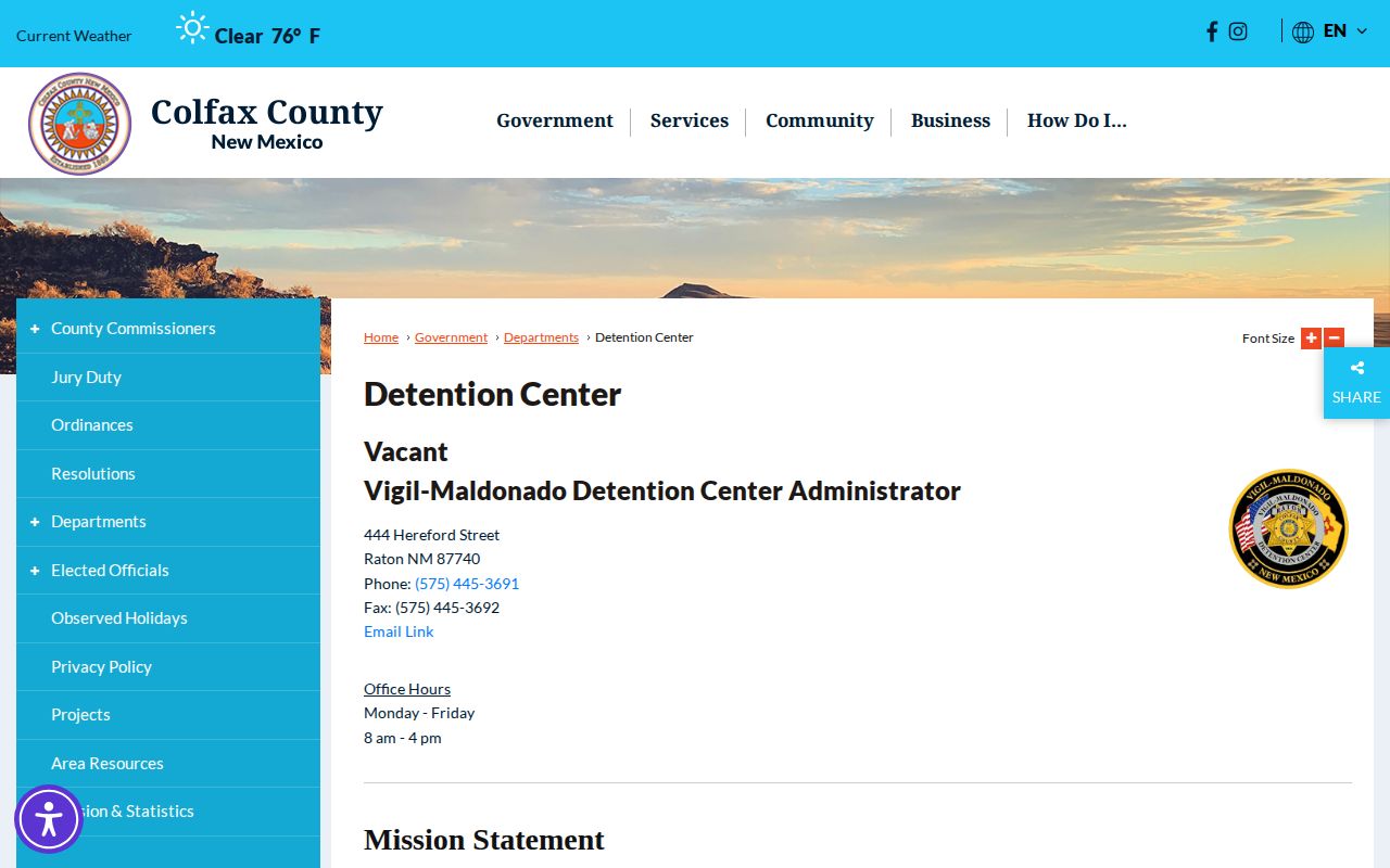 Vigil-Maldonado Detention Center release record contact page for Union County detainees