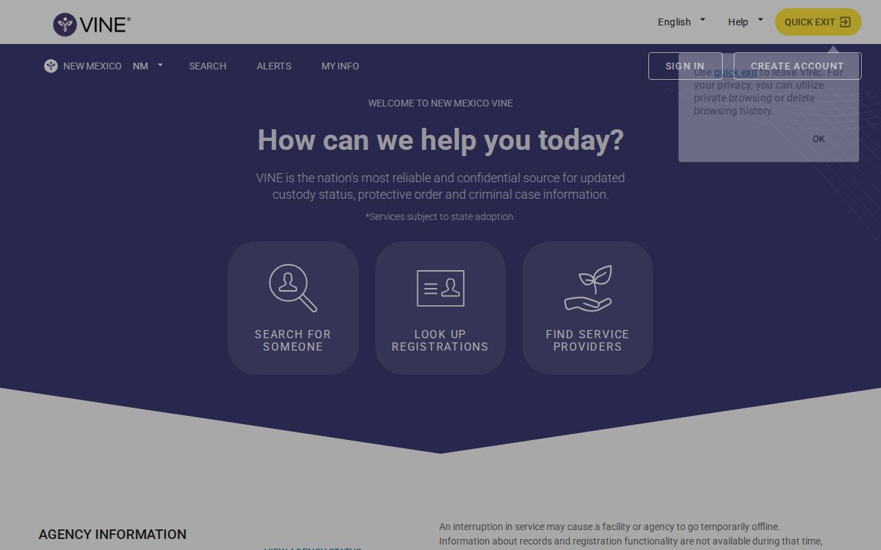 Union County VINELink release check search page